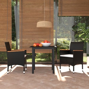 vidaXL, vidaXL 3-tlg. Garten-Essgruppe mit Kissen Poly Rattan Schwarz, vidaXL 3-tlg. Garten-Essgruppe mit Kissen Poly Rattan Schwarz