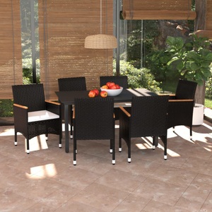 vidaXL, vidaXL 7-tlg. Garten-Essgruppe mit Kissen Poly Rattan Schwarz, vidaXL 7-tlg. Garten-Essgruppe mit Kissen Poly Rattan Schwarz