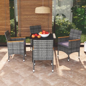vidaXL, vidaXL 5-tlg. Garten-Essgruppe mit Kissen Poly Rattan Grau, vidaXL 5-tlg. Garten-Essgruppe mit Kissen Poly Rattan Grau