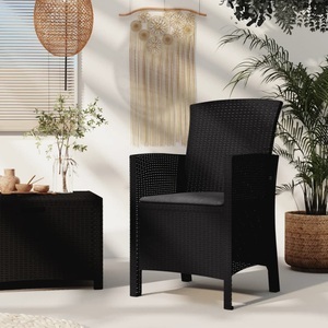vidaXL, vidaXL Gartenstuhl mit Kissen PP Rattan Graphitgrau, vidaXL Gartenstuhl mit Kissen PP Rattan Graphitgrau
