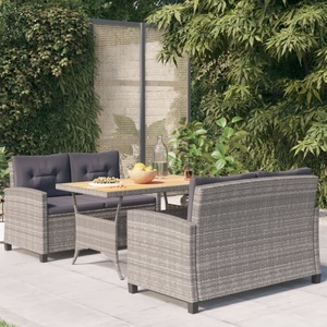 vidaXL, vidaXL 3-tlg. Garten-Essgruppe mit Grau Kissen Poly Rattan, vidaXL 3-tlg. Garten-Essgruppe mit Grau Kissen Poly Rattan