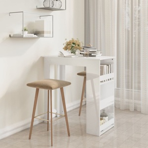 vidaXL, vidaXL Bartisch mit Regal Hochglanz-Weiß 102x50x103,5 cm, vidaXL Bartisch mit Regal Hochglanz-Weiß 102x50x103,5 cm
