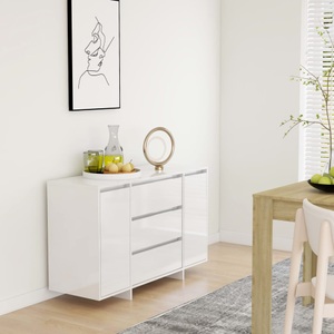 vidaXL, vidaXL Sideboard 3 Schubladen Hochglanz-Weiß 120x41x75cm Holzwerkstoff, vidaXL Sideboard 3 Schubladen Hochglanz-Weiß 120x41x75cm Holzwerkstoff