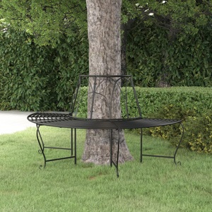 vidaXL, vidaXL Baumbank Halbrund Ø159 cm Schwarz Stahl, 