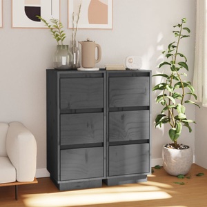 vidaXL, vidaXL Sideboards 2 Stk. Grau 32x34x75 cm Massivholz Kiefer