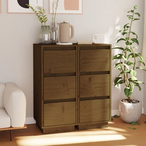 vidaXL, vidaXL Sideboards 2 Stk. Honigbraun 32x34x75 cm Massivholz Kiefer, vidaXL Sideboards 2 Stk. Honigbraun 32x34x75 cm Massivholz Kiefer