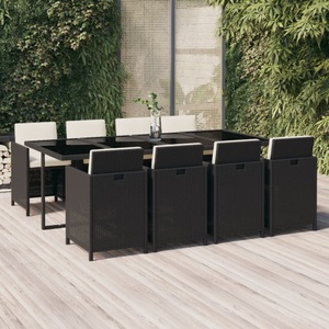 vidaXL, vidaXL 9-tlg. Garten-Essgruppe mit Kissen Poly Rattan Schwarz, 