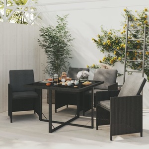 vidaXL, vidaXL 5-tlg. Garten-Essgruppe mit Auflagen Poly Rattan Schwarz, vidaXL 5-tlg. Garten-Essgruppe mit Kissen Poly Rattan Schwarz