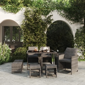 vidaXL, vidaXL 9-tlg. Garten-Essgruppe mit Auflagen Poly Rattan Grau, vidaXL 9-tlg. Garten-Essgruppe mit Auflagen Poly Rattan Grau