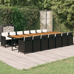 vidaXL, vidaXL 15-tlg. Garten-Essgruppe mit Kissen Schwarz Poly Rattan, 