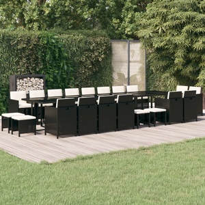 vidaXL, vidaXL 21-tlg. Garten-Essgruppe mit Kissen Schwarz Poly Rattan, 