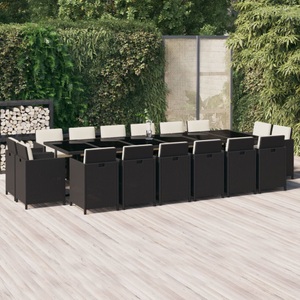 vidaXL, vidaXL 17-tlg. Garten-Essgruppe mit Kissen Poly Rattan Schwarz, 