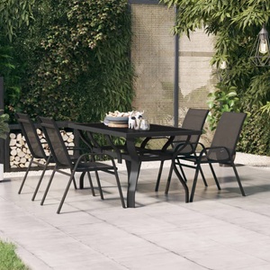 vidaXL, vidaXL Gartentisch Schwarz 140x70x70 cm Stahl und Glas, vidaXL Gartentisch Schwarz 140x70x70 cm Stahl und Glas