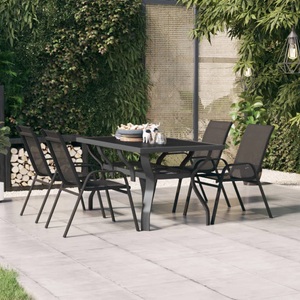 vidaXL, vidaXL Gartentisch Grau und Schwarz 140x70x70 cm Stahl und Glas, vidaXL Gartentisch Grau und Schwarz 140x70x70 cm Stahl und Glas