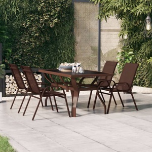 vidaXL, vidaXL Gartentisch Braun und Schwarz 140x70x70 cm Stahl und Glas, vidaXL Gartentisch Braun und Schwarz 140x70x70 cm Stahl und Glas