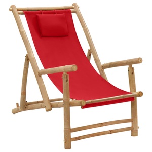 vidaXL, vidaXL Liegestuhl Bambus und Canvas Rot, vidaXL Liegestuhl Bambus und Canvas Rot