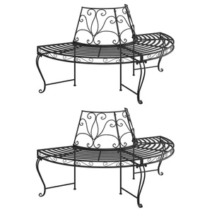 vidaXL, vidaXL Baumbänke Halbrund 2 Stk. Ø160 cm Schwarz Stahl, 