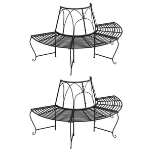 vidaXL, vidaXL Baumbänke Halbrund 2 Stk. Ø159 cm Schwarz Stahl, 