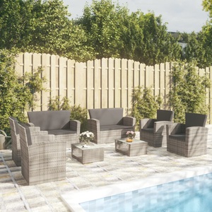 vidaXL, vidaXL 8-tlg. Garten-Lounge-Set mit Auflagen Poly Rattan Grau
