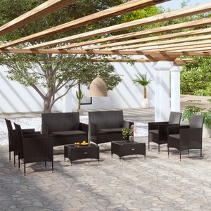 vidaXL, vidaXL 8-tlg. Garten-Lounge-Set mit Auflagen Poly Rattan Schwarz