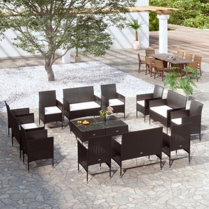 vidaXL, vidaXL 16-tlg. Garten-Lounge-Set mit Auflagen Poly Rattan Schwarz