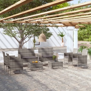 vidaXL, vidaXL 8-tlg. Garten-Lounge-Set mit Auflagen Poly Rattan Grau