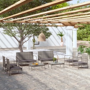 vidaXL, vidaXL 8-tlg. Garten-Lounge-Set mit Auflagen Poly Rattan Grau