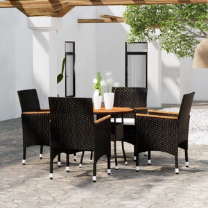 vidaXL, vidaXL 5-tlg. Bistro-Set Poly-Rattan und Massivholz Schwarz, vidaXL 5-tlg. Bistro-Set Poly-Rattan und Massivholz Schwarz