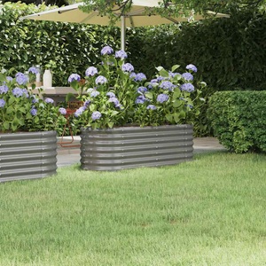 vidaXL, vidaXL Hochbeet Pulverbeschichteter Stahl 114x40x36 cm Grau, vidaXL Hochbeet Pulverbeschichteter Stahl 114x40x36 cm Grau