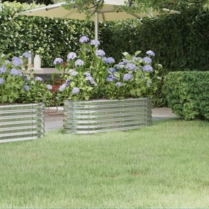 vidaXL, vidaXL Hochbeet Pulverbeschichteter Stahl 114x40x36 cm Silbern, vidaXL Hochbeet Pulverbeschichteter Stahl 114x40x36 cm Silbern