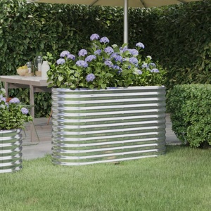 vidaXL, vidaXL Hochbeet Pulverbeschichteter Stahl 114x40x68 cm Silbern, vidaXL Hochbeet Pulverbeschichteter Stahl 114x40x68 cm Silbern