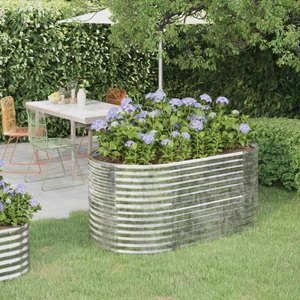 vidaXL, vidaXL Hochbeet Pulverbeschichteter Stahl 152x80x68 cm Silbern, vidaXL Hochbeet Pulverbeschichteter Stahl 152x80x68 cm Silbern