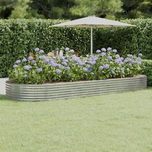 vidaXL, vidaXL Hochbeet Pulverbeschichteter Stahl 373x140x36 cm Silbern, vidaXL Hochbeet Pulverbeschichteter Stahl 373x140x36 cm Silbern