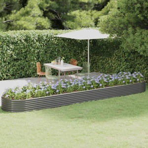 vidaXL, vidaXL Hochbeet Pulverbeschichteter Stahl 507x100x36 cm Grau, vidaXL Hochbeet Pulverbeschichteter Stahl 507x100x36 cm Grau
