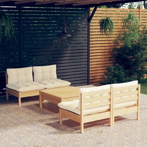 vidaXL, vidaXL 5-tlg. Garten-Lounge-Set mit Creme Kissen Kiefernholz