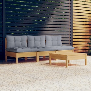 vidaXL, vidaXL 4-tlg. Garten-Lounge-Set mit Grauen Kissen Kiefernholz
