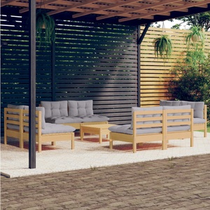 vidaXL, vidaXL 9-tlg. Garten-Lounge-Set mit Grauen Kissen Kiefernholz, 