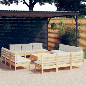 vidaXL, vidaXL 13-tlg. Garten-Lounge-Set mit Creme Kissen Kiefernholz