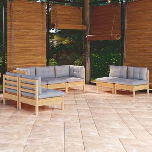 vidaXL, vidaXL 7-tlg. Garten-Lounge-Set mit Grauen Kissen Kiefer Massivholz, 