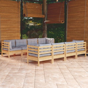 vidaXL, vidaXL 9-tlg. Garten-Lounge-Set mit Grauen Kissen Kiefer Massivholz, 