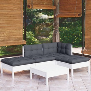 vidaXL, vidaXL 5-tlg. Garten-Lounge-Set mit Kissen Weiß Kiefernholz