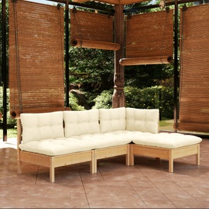 vidaXL, vidaXL 4-tlg. Garten-Lounge-Set mit Creme Kissen Kiefernholz, VidaXL - Garten-lounge-set kiefernholz, One Size, Light Beige