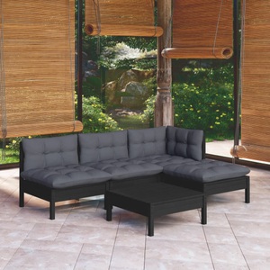vidaXL, vidaXL 5-tlg. Garten-Lounge-Set mit Kissen Schwarz Kiefernholz, vidaXL 5-tlg. Garten-Lounge-Set mit Kissen Schwarz Kiefernholz