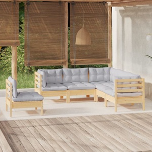vidaXL, vidaXL 5-tlg. Garten-Lounge-Set mit Grauen Kissen Kiefernholz, 