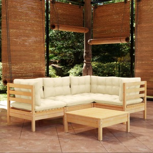 vidaXL, vidaXL 5-tlg. Garten-Lounge-Set mit Creme Kissen Kiefernholz, 