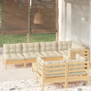 vidaXL, vidaXL 8-tlg. Garten-Lounge-Set mit Creme Kissen Massivholz Kiefer, 