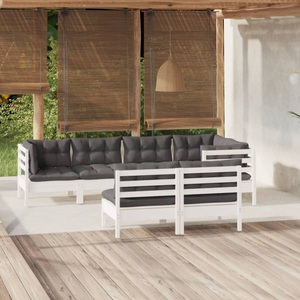 vidaXL, vidaXL 7-tlg. Garten-Lounge-Set mit Kissen Weiß Kiefer Massivholz