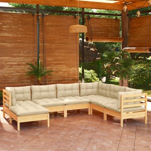 vidaXL, vidaXL 7-tlg. Garten-Lounge-Set mit Creme Kissen Massivholz Kiefer, 