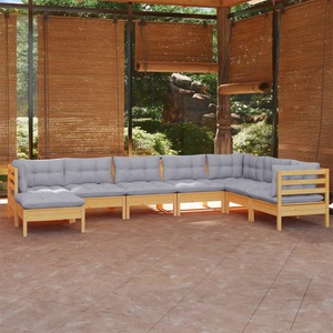 vidaXL, vidaXL 8-tlg. Garten-Lounge-Set mit Grauen Kissen Kiefer Massivholz, 