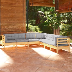 vidaXL, vidaXL 7-tlg. Garten-Lounge-Set mit Grauen Kissen Kiefer Massivholz, 